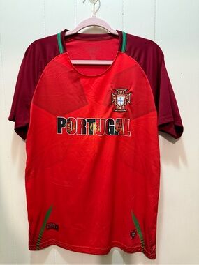 Portugal Men's Red Soccer Jersey with Green Trim